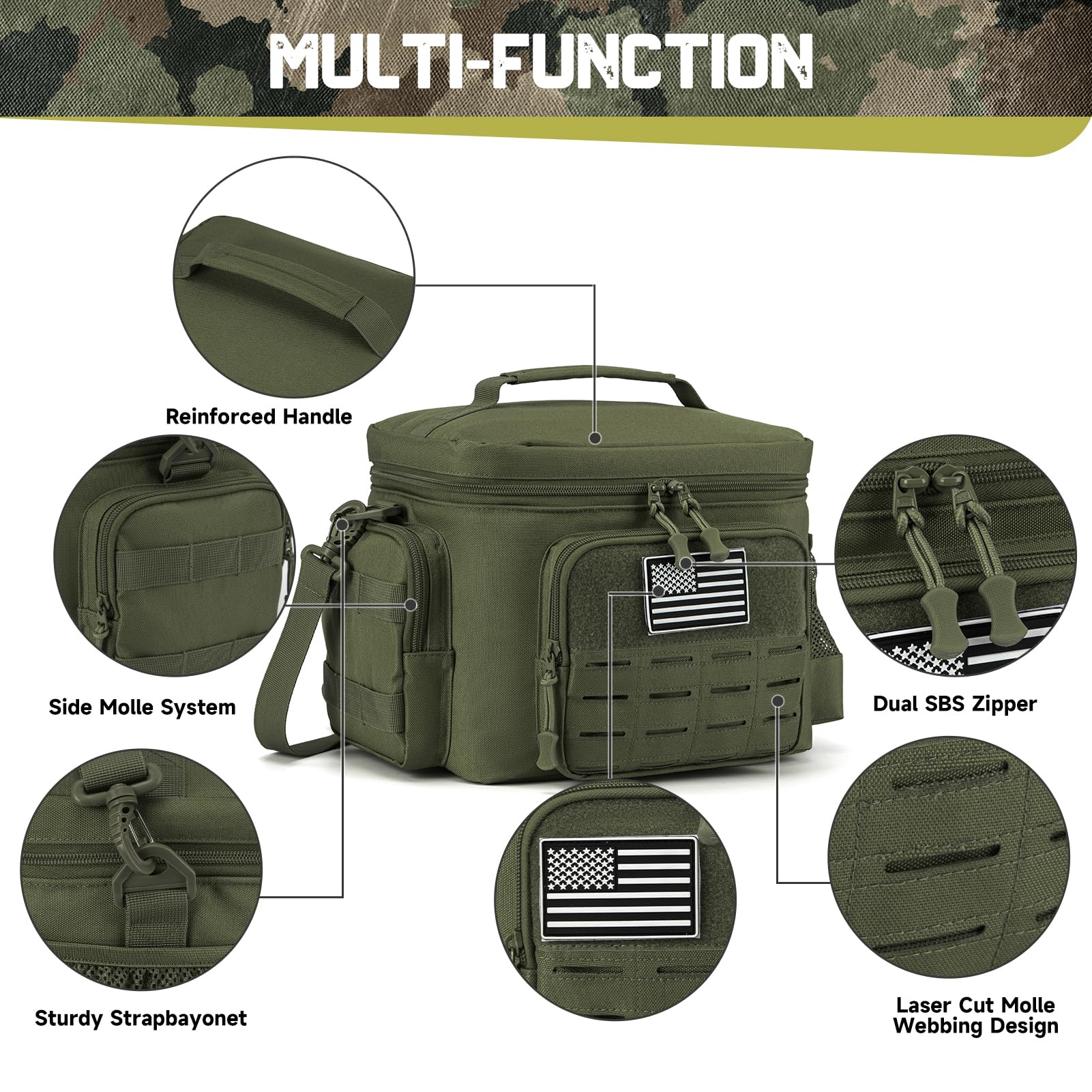 QT&QY Lunch Bag with MOLLE side attachment and zippered pocket