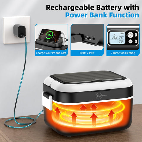 Qtyatvmoto heated lunch box LCD timer display for precise heating