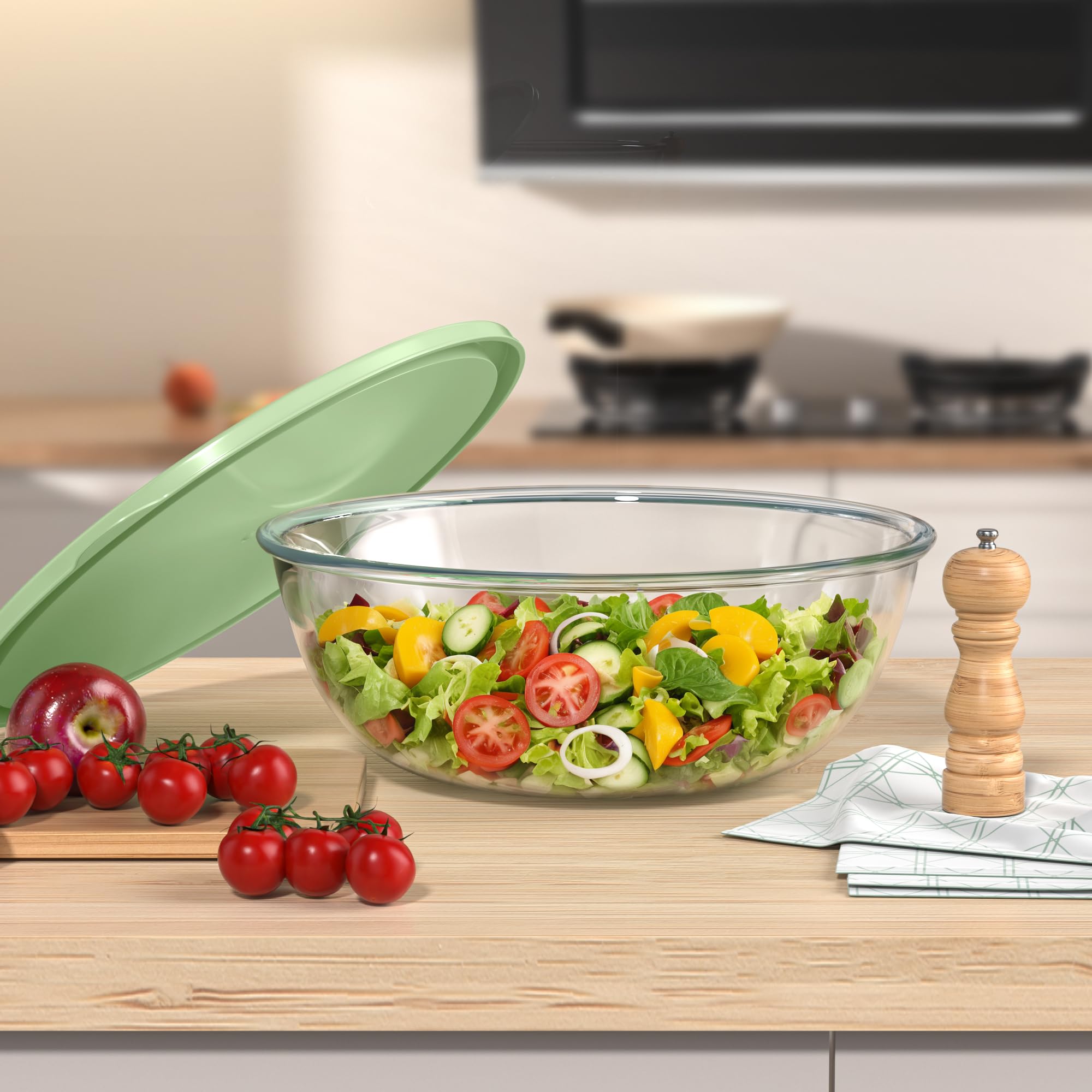 Quald multi-purpose glass bowl suitable for mixing, storing, and serving.