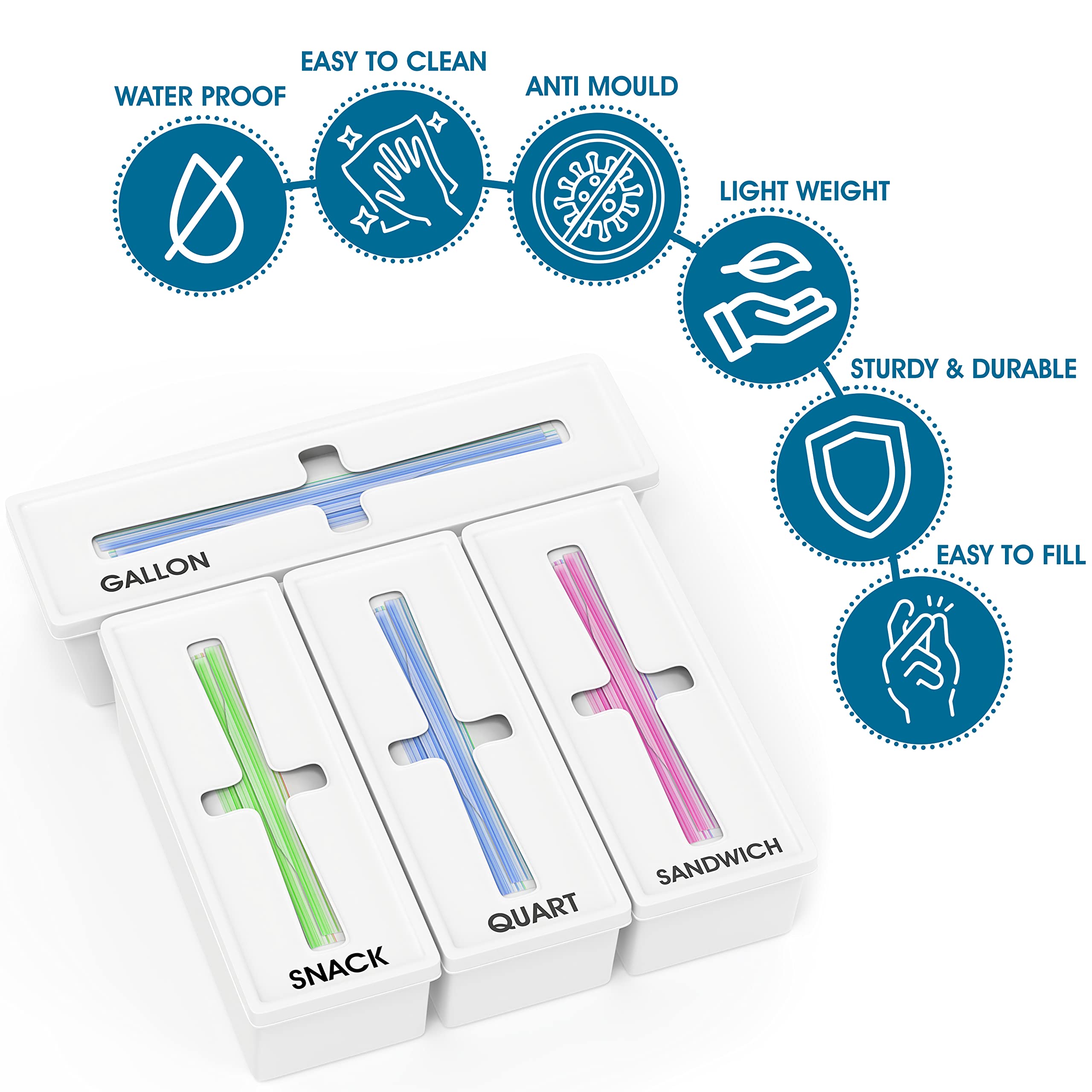 Qualezy freezer bag storage box keeps bags tidy and protected.