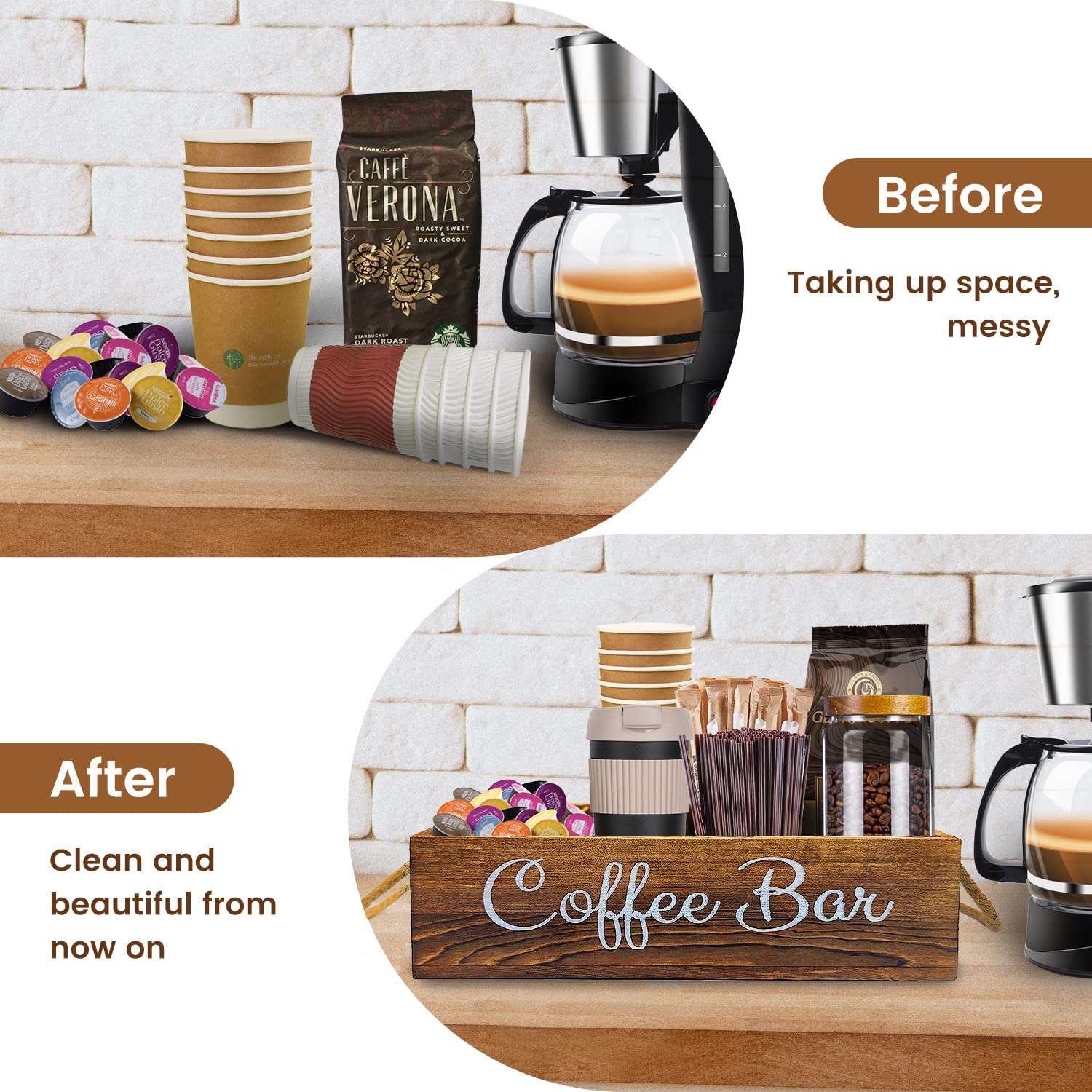 QUALLON coffee bar stand with jute rope handle for easy transport