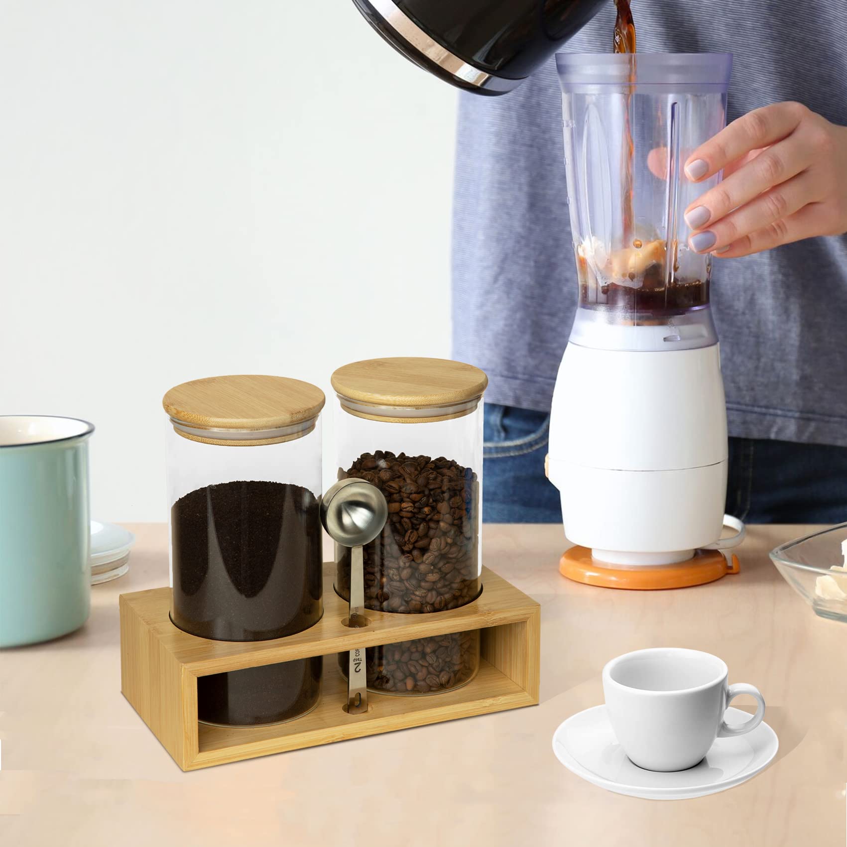 QUALLON airtight coffee canisters with clear glass and secure lids preserve aroma