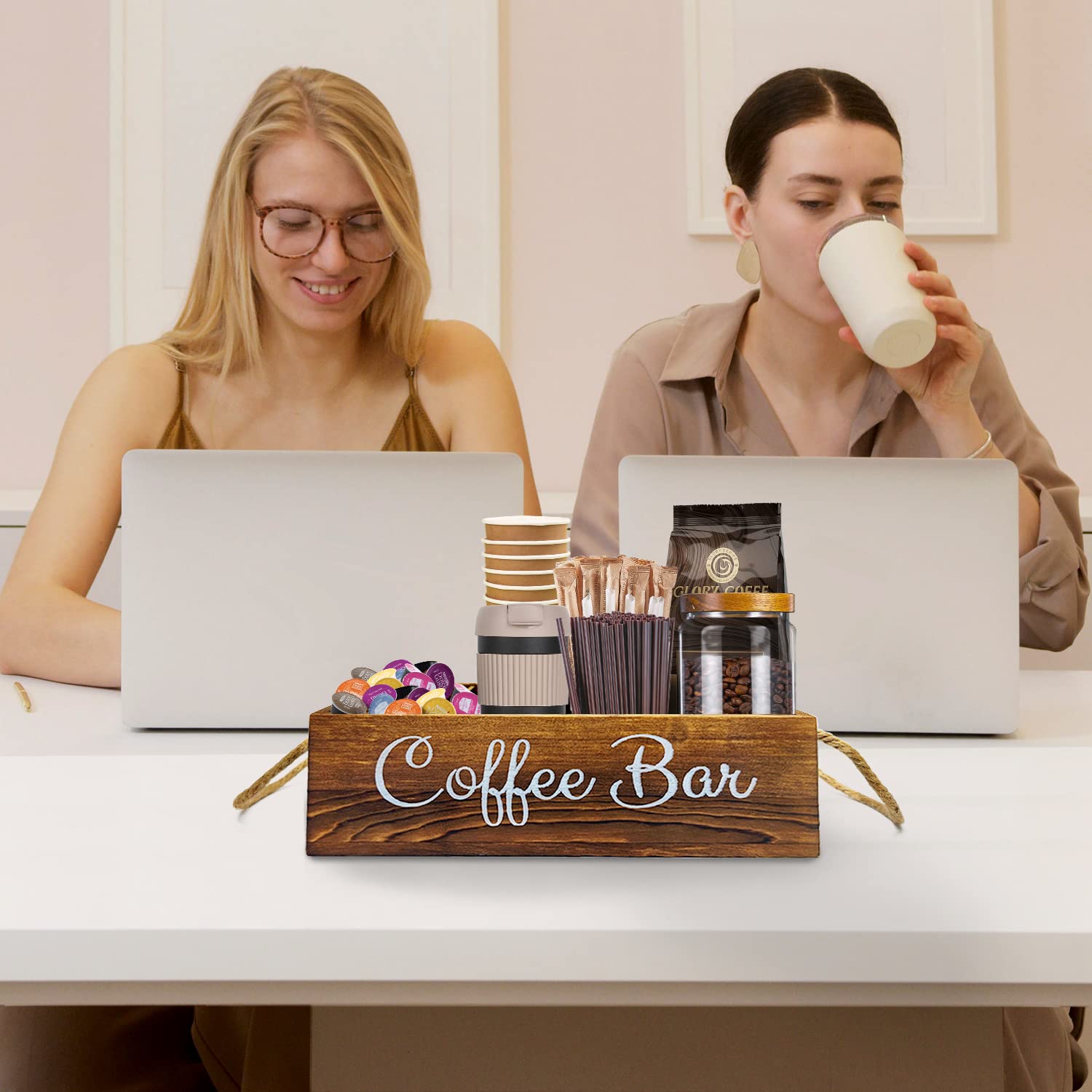 QUALLON counter-ready coffee pod holder supports multiple accessories