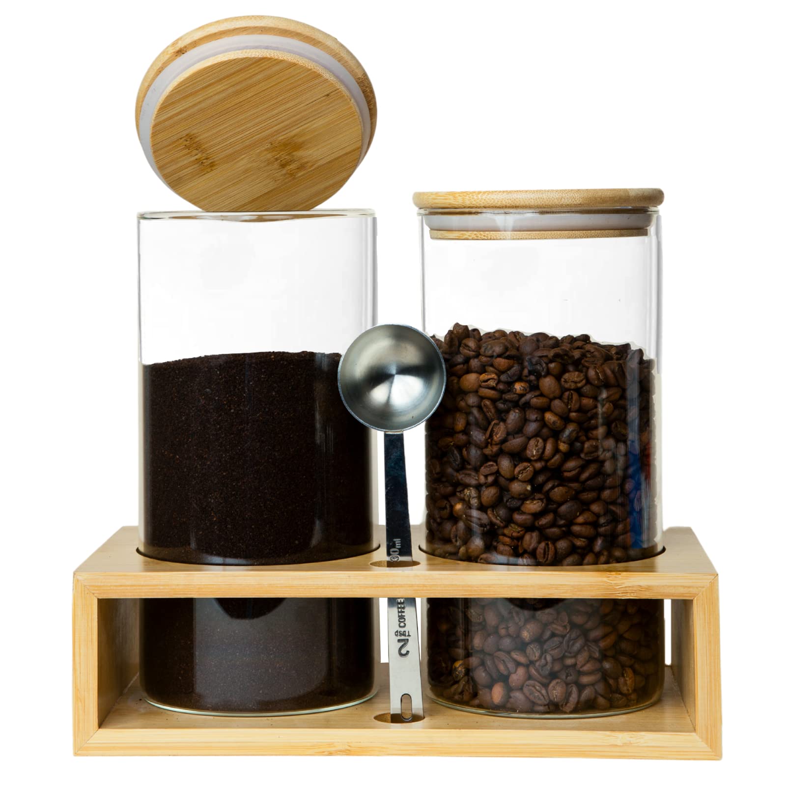 QUALLON glass coffee containers with shelf for organized kitchen storage
