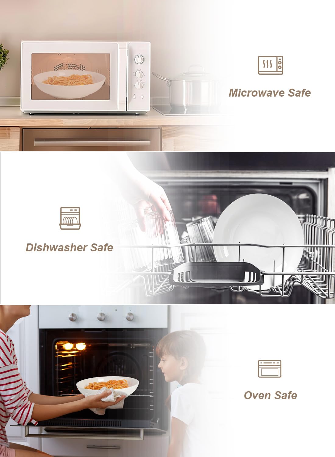 Quatish oven-safe pasta bowls for convenient reheating of leftovers