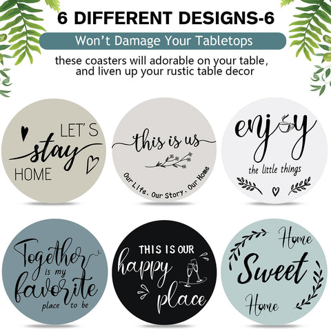 Queekay gray-blue coaster set adds farmhouse charm.