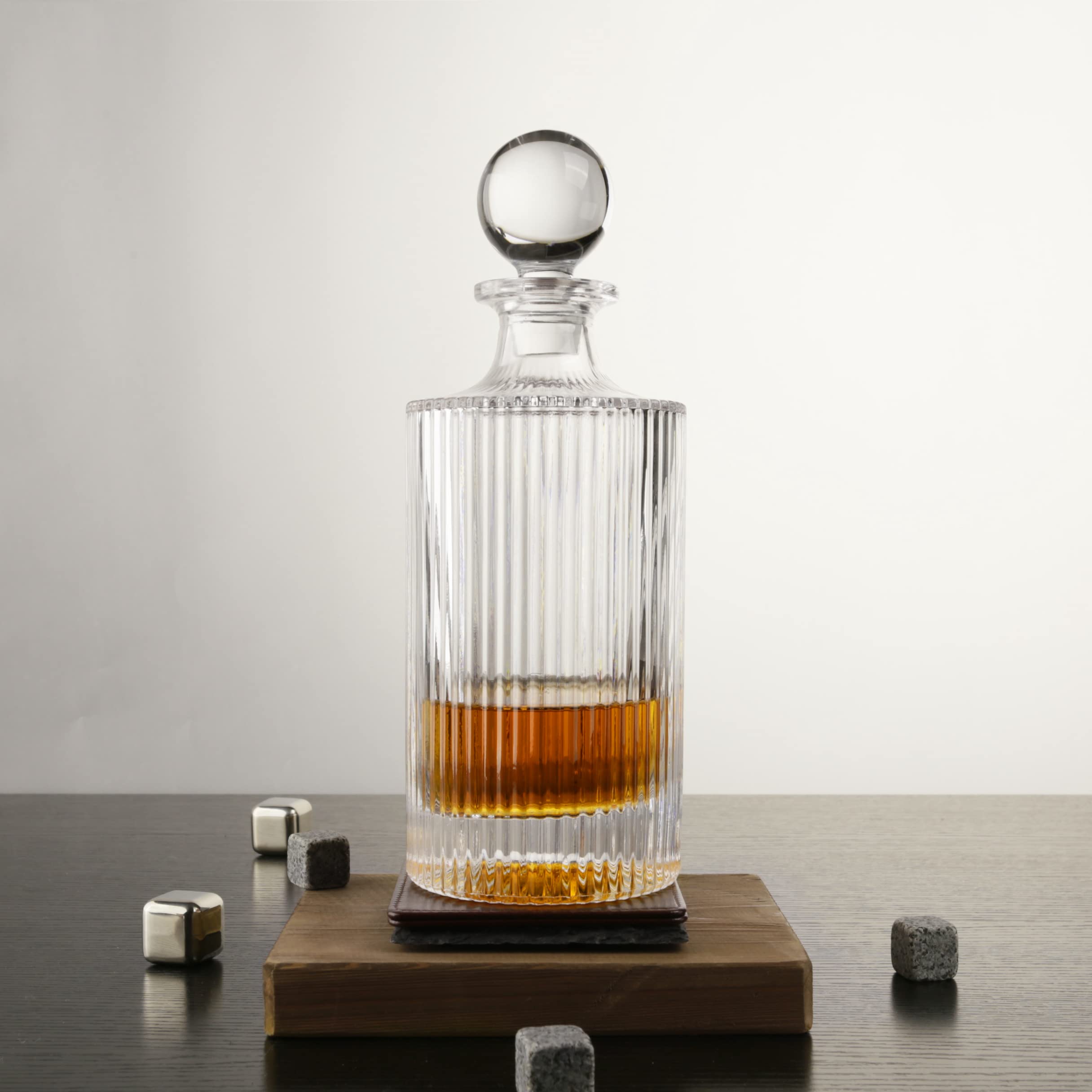 Queenstone Lead Free decanter with glass stopper to preserve aroma.
