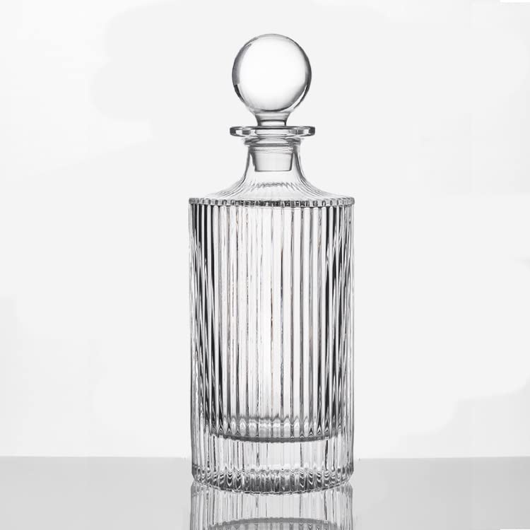 Queenstone Lead Free whiskey decanter with ribbed round glass for elegant serving.