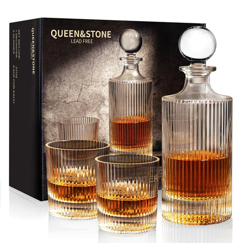 QUEEN&STONE Lead Free 27oz whiskey decanter ribbed with box for gifting