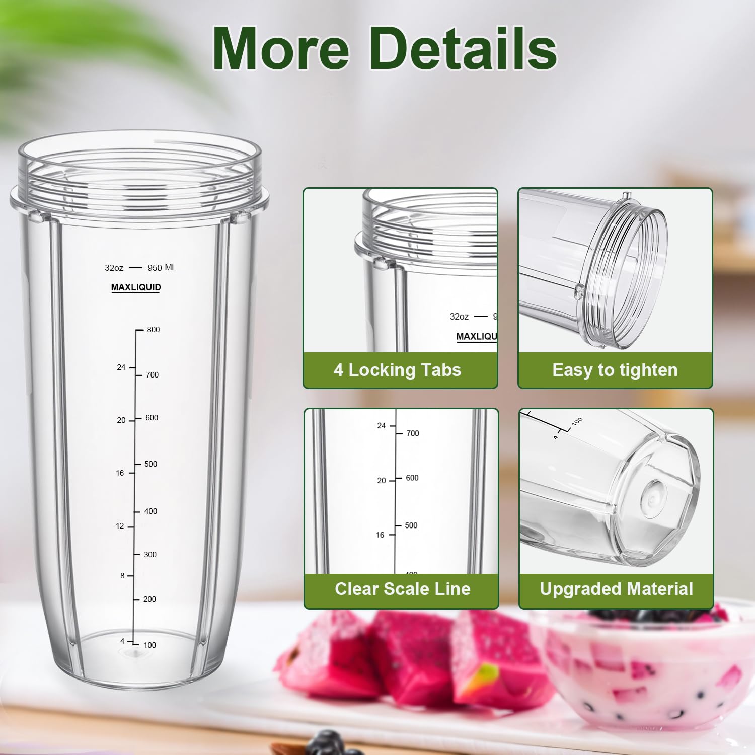 Cup designed to fit 3.9-inch Ninja blades for proper blending.