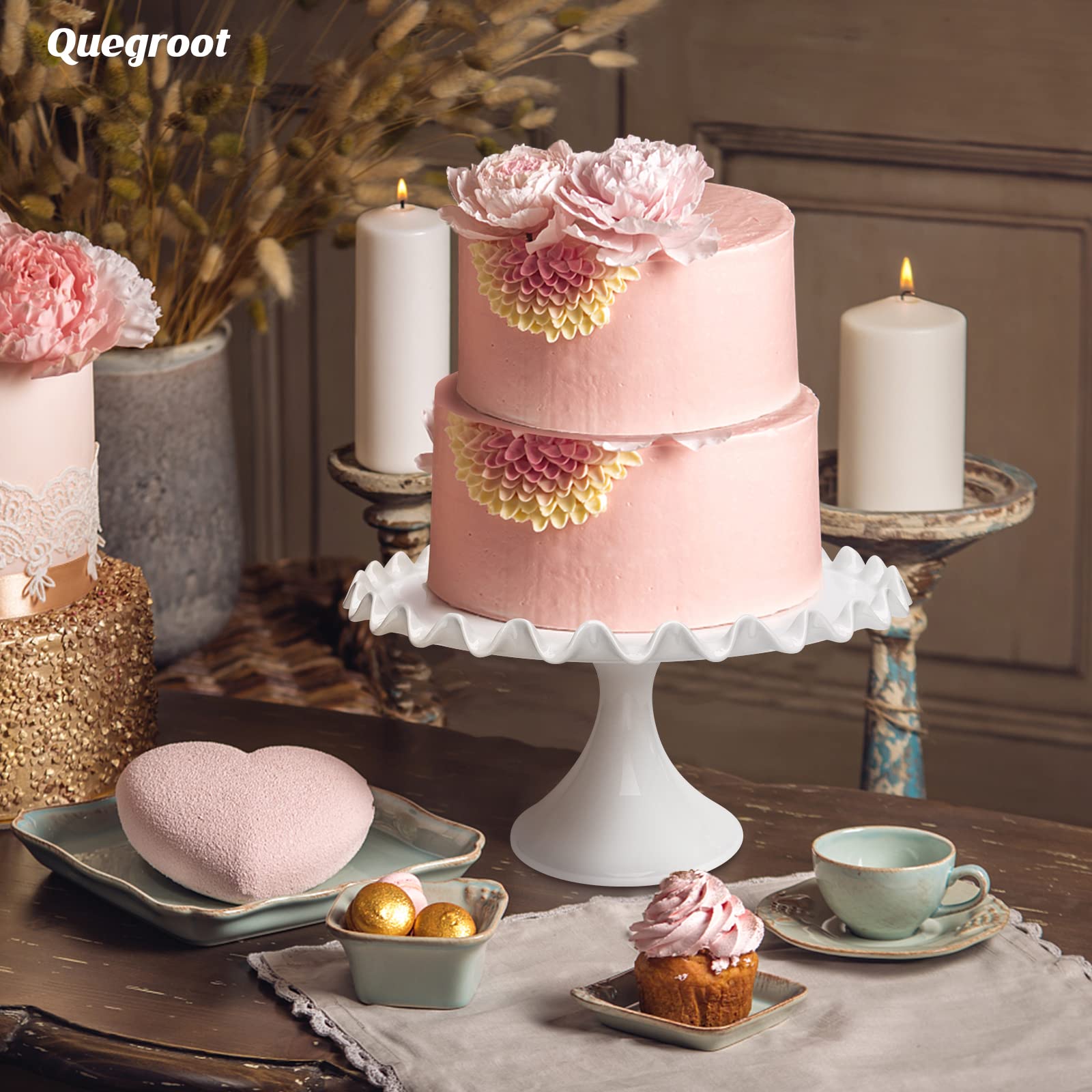 Quegroot cake stand on dining table enhances everyday dessert display