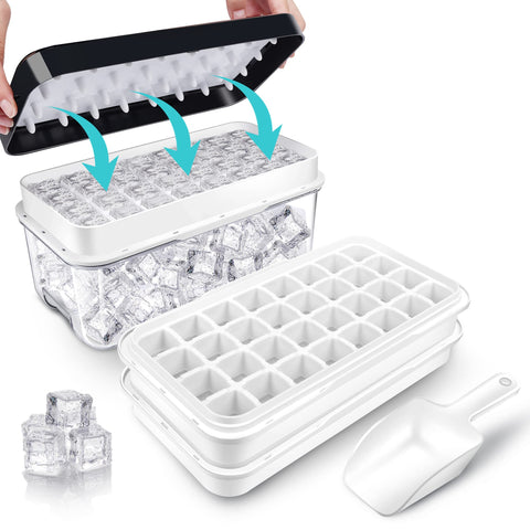 QUELIEN ice trays with lid and bin provide organized freezer storage and odor-free ice.