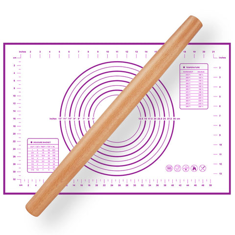 QUELLANCE 16-inch wood rolling pin with smooth surface for consistent dough rolling