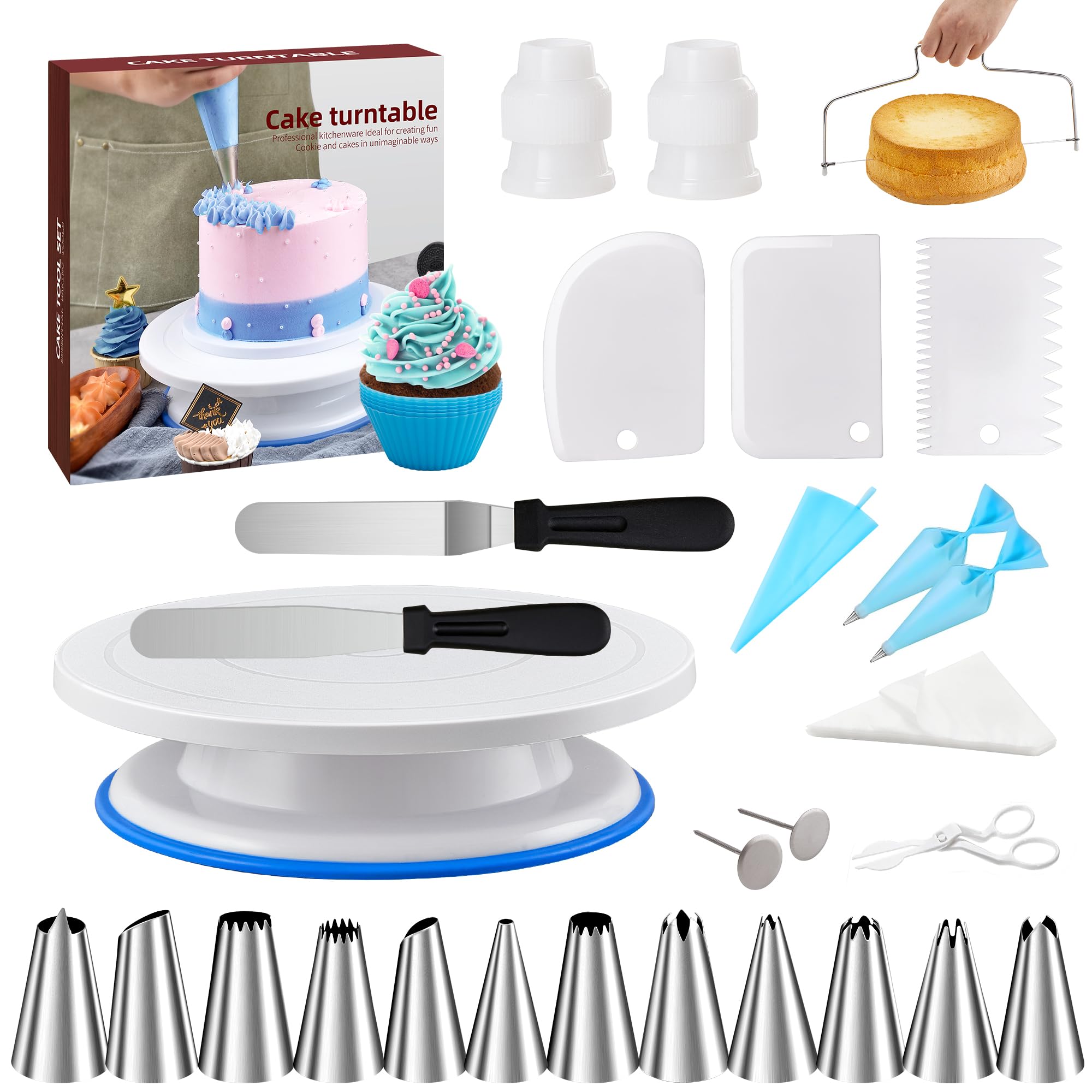QUELLANCE cake decorating kit turntable in action for smooth, precise icing
