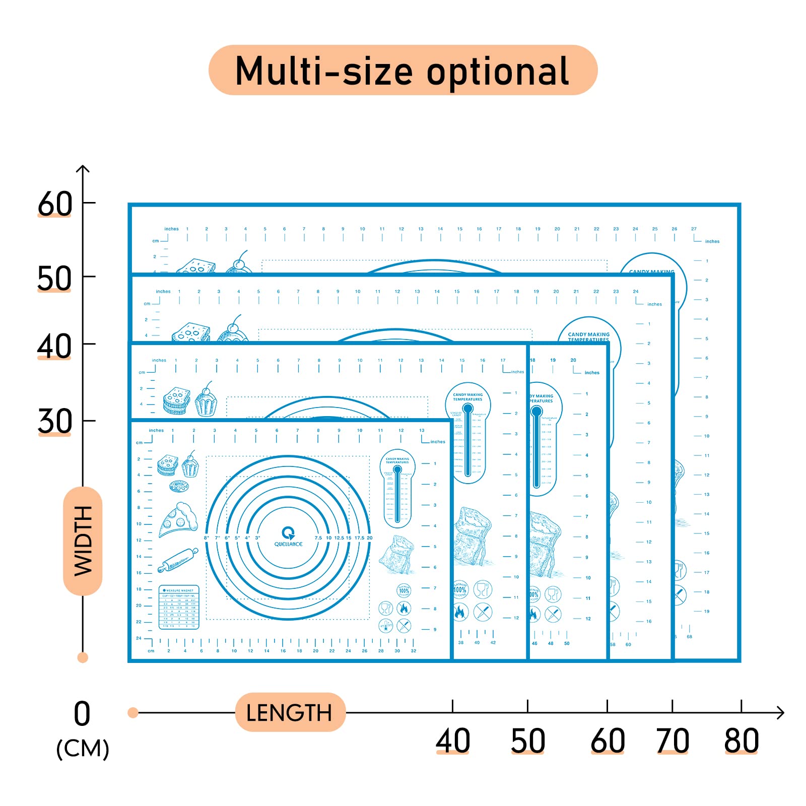 Quellance mat features measurement marks in imperial and metric for precision.
