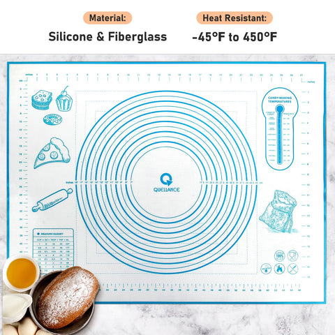 Quellance pastry mat with adhesive bottom prevents sliding during dough work.
