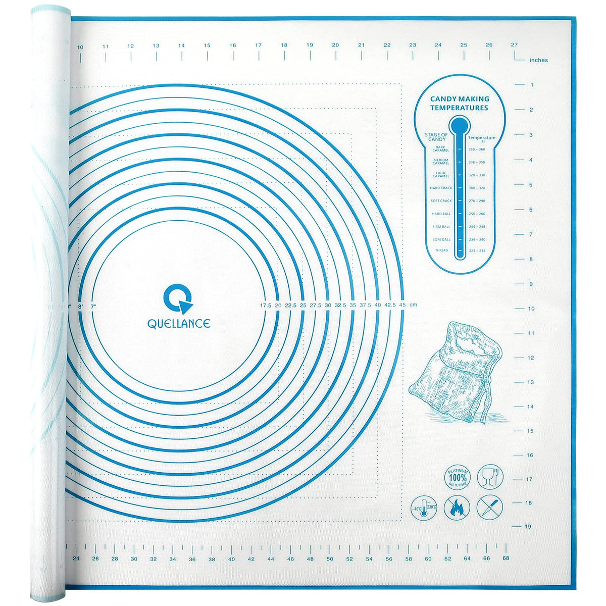 Quellance silicone baking mat 24x32 blue for rolled dough, non-slip and easy cleanup.