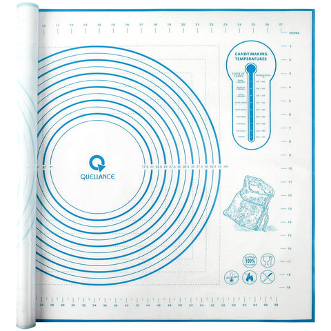 Quellance silicone baking mat 24x32 blue for rolled dough, non-slip and easy cleanup.