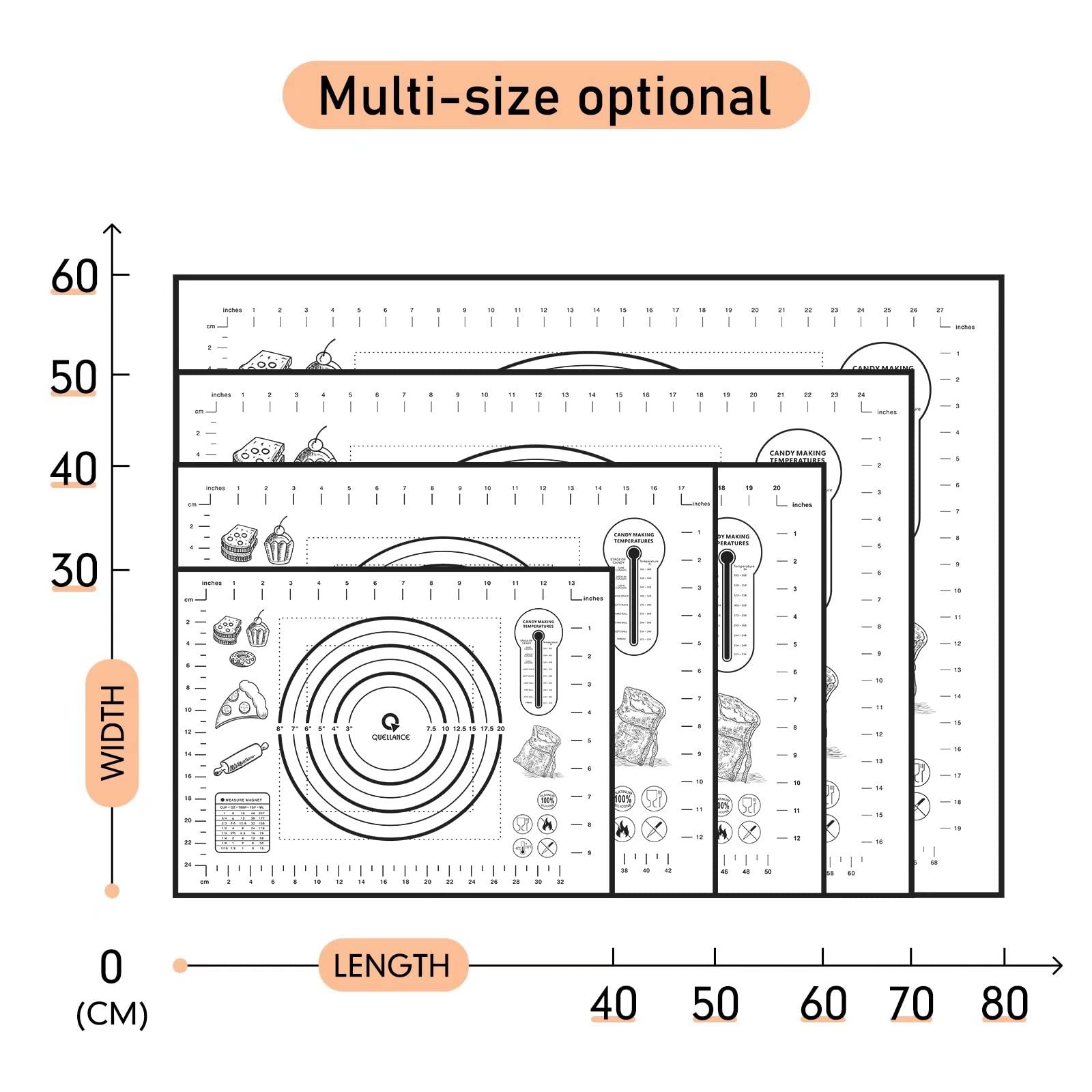 QUELLANCE silicone pastry mat with imperial and metric guides for precise crusts