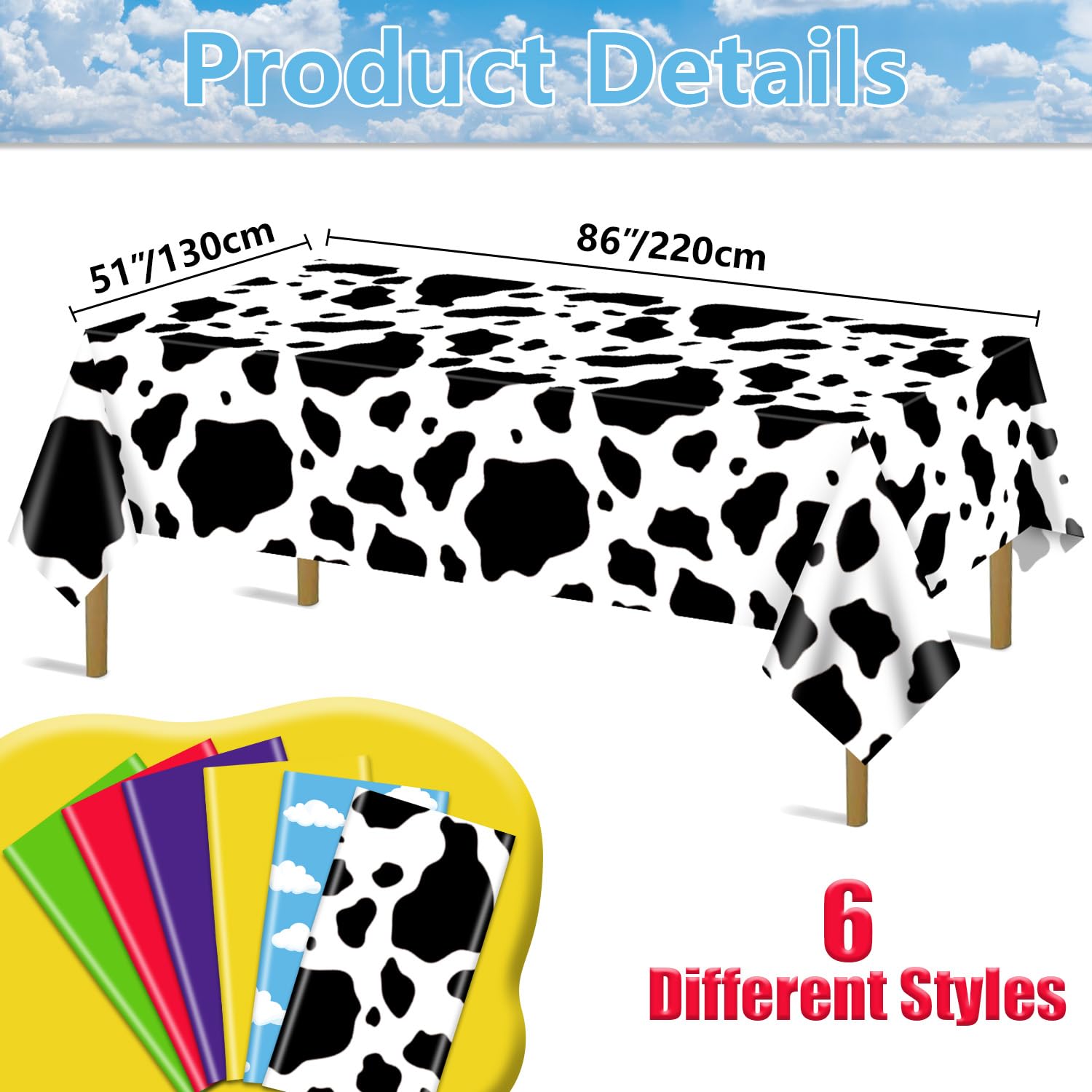 QUERICKY story tablecloth cow pattern adds whimsy and helps guard against spills.