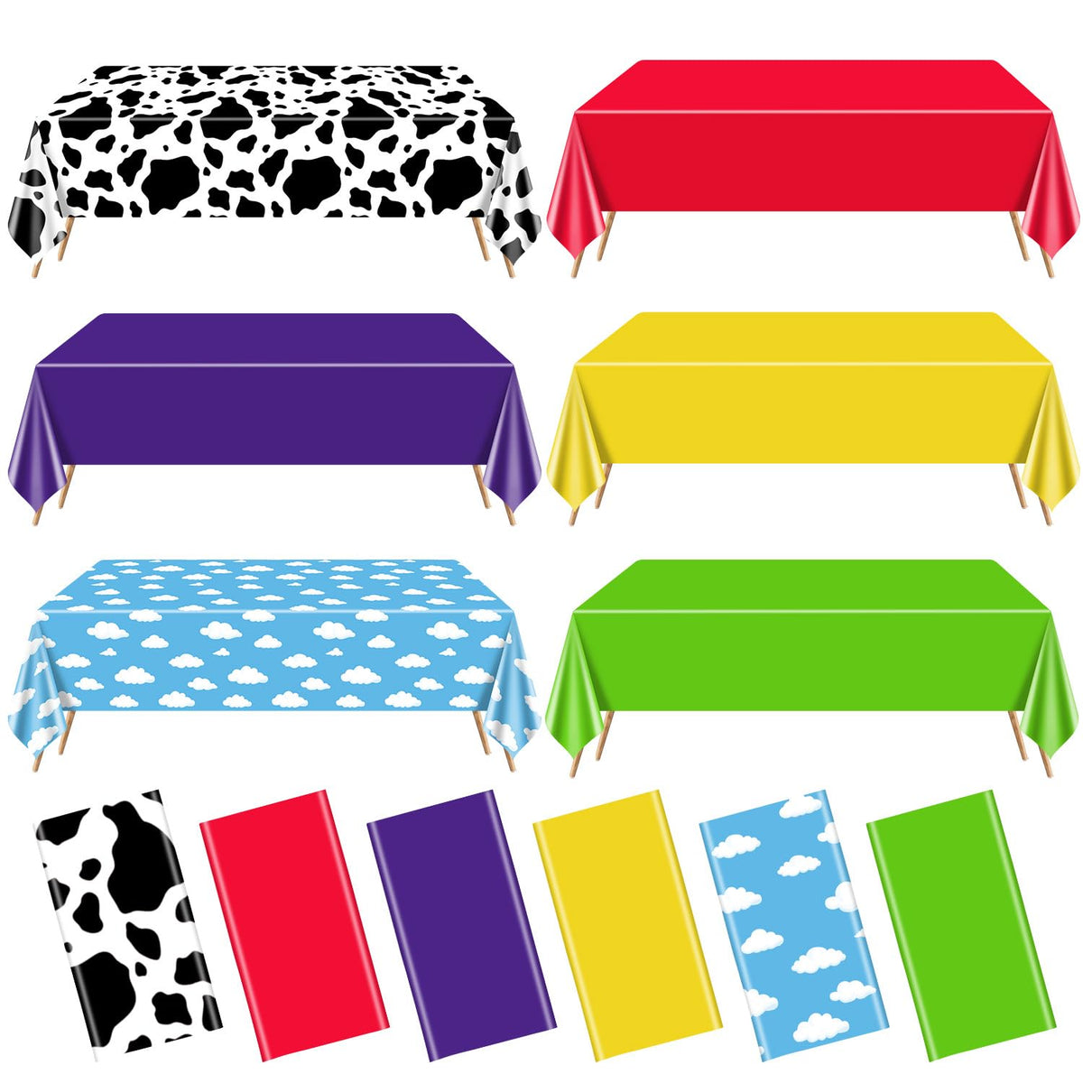 QUERICKY story tablecloth with sky clouds for playful party ambiance and surface protection.