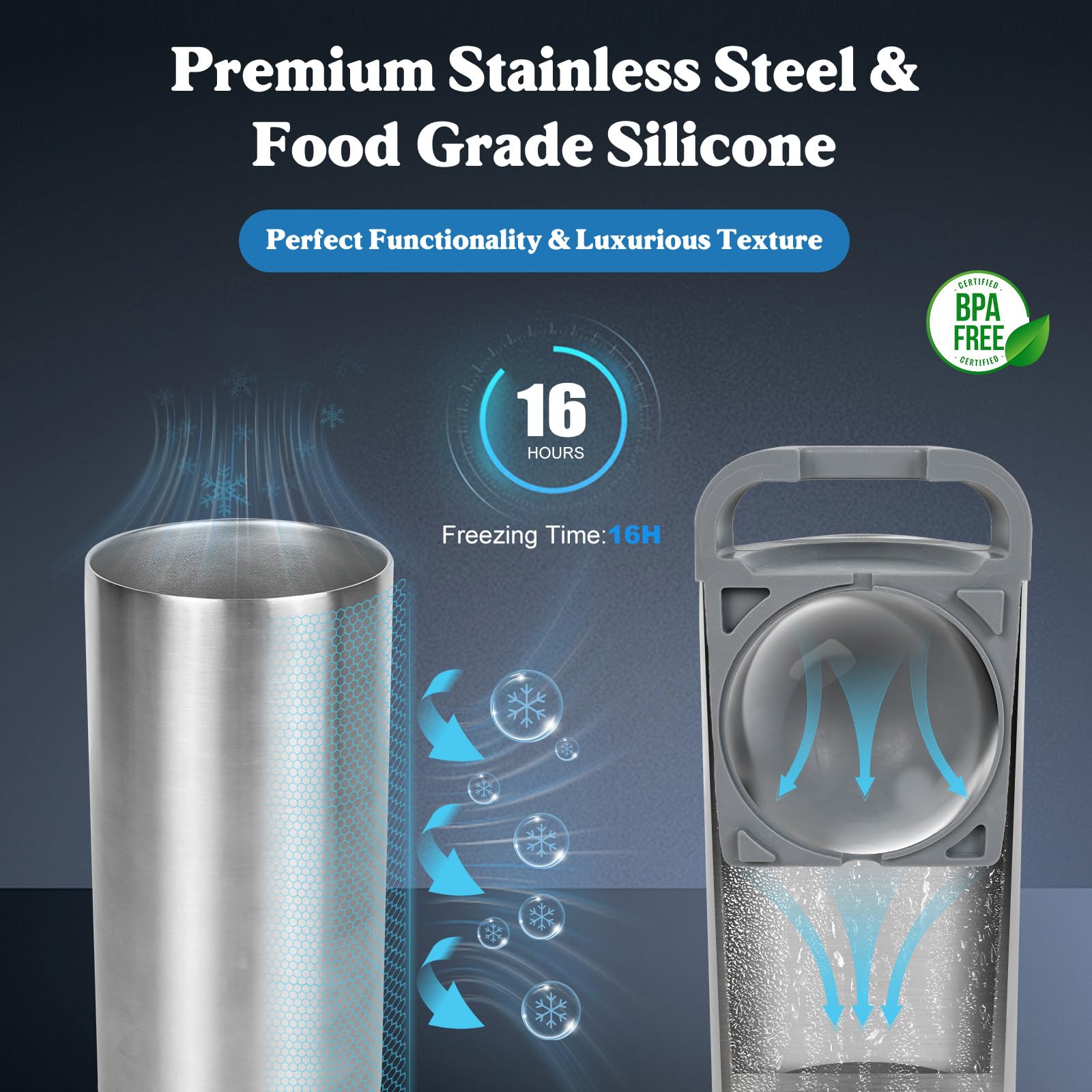 QueScxub stainless steel and silicone construction offers durability and easy demolding.