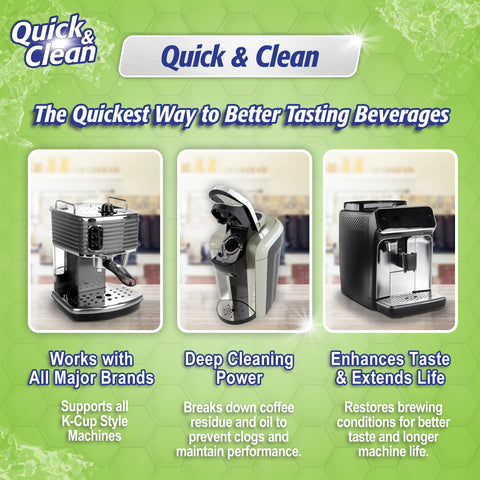 Quick & Clean cleaner pods packaging showing 18 pods for at-home use