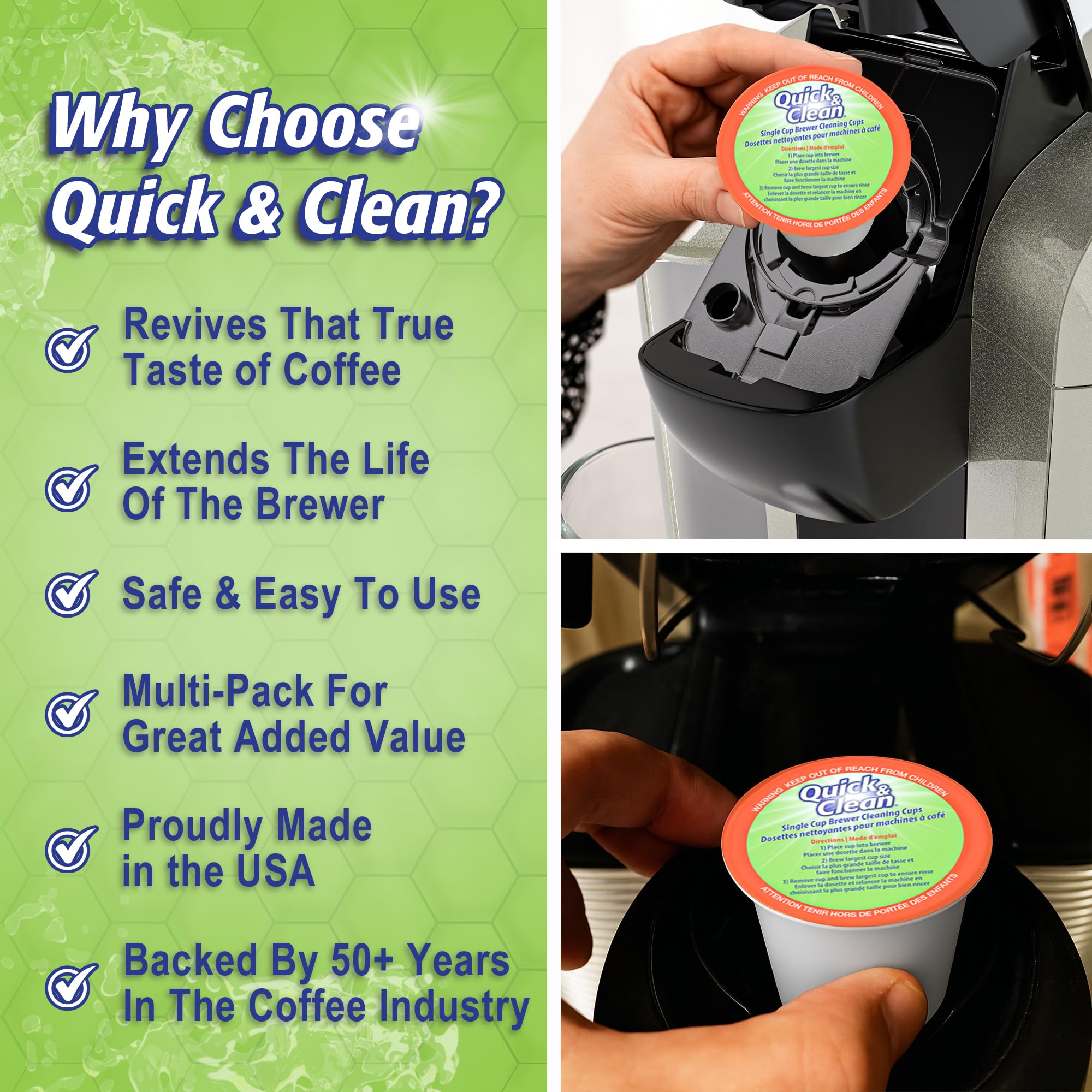 Quick & Clean Keurig 2.0 compatible pods ready for single-cycle cleaning