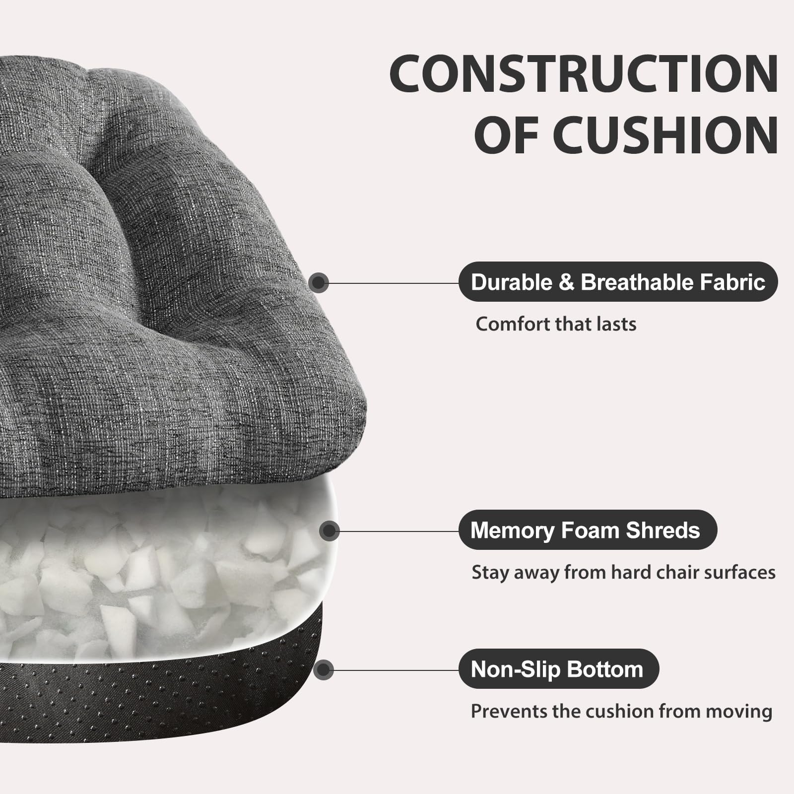 Quilmfoam tufted seat cushion adds refined comfort and shape retention.