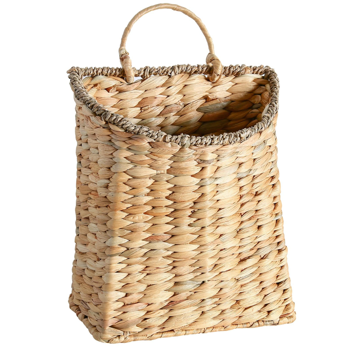 Quincry woven hanging wall basket close-up weave showcases craftsmanship and sturdy construction for stylish wall decor.