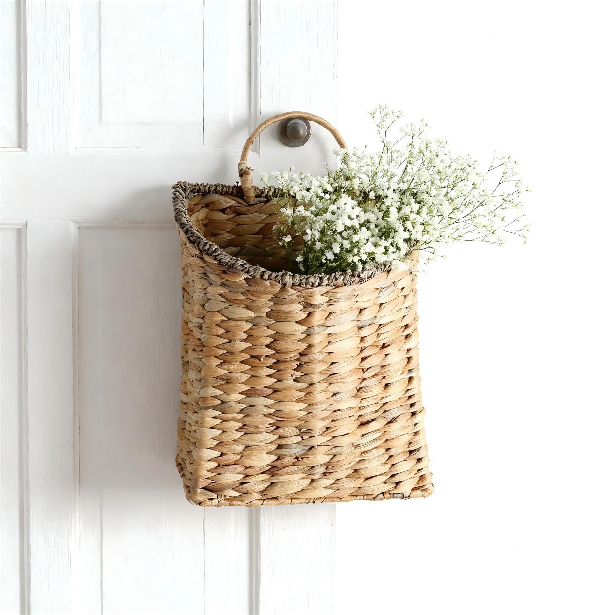 Quincry woven basket with dried flowers demonstrates versatile decor options.