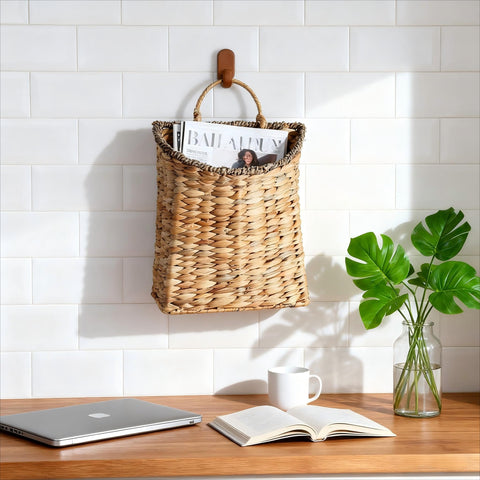 Quincry woven hanging wall basket metal frame detail highlights durability for outdoor displays.