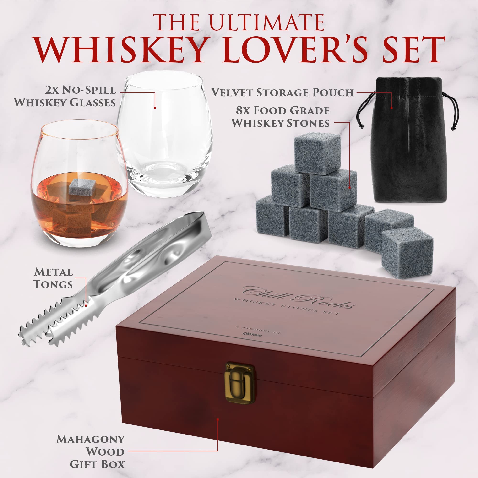 Quiseen no-spill whiskey glasses provide steady sipping during toasts.