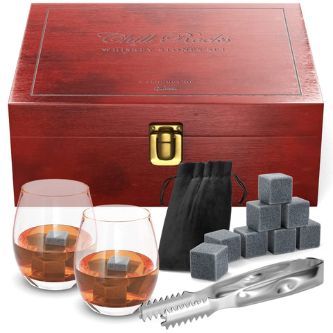 Quiseen stainless steel tongs for easy handling of chill rocks.