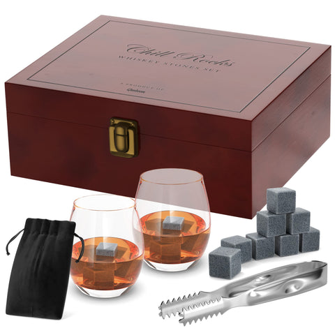 Quiseen velvet storage pouch protects stones and glasses between uses.