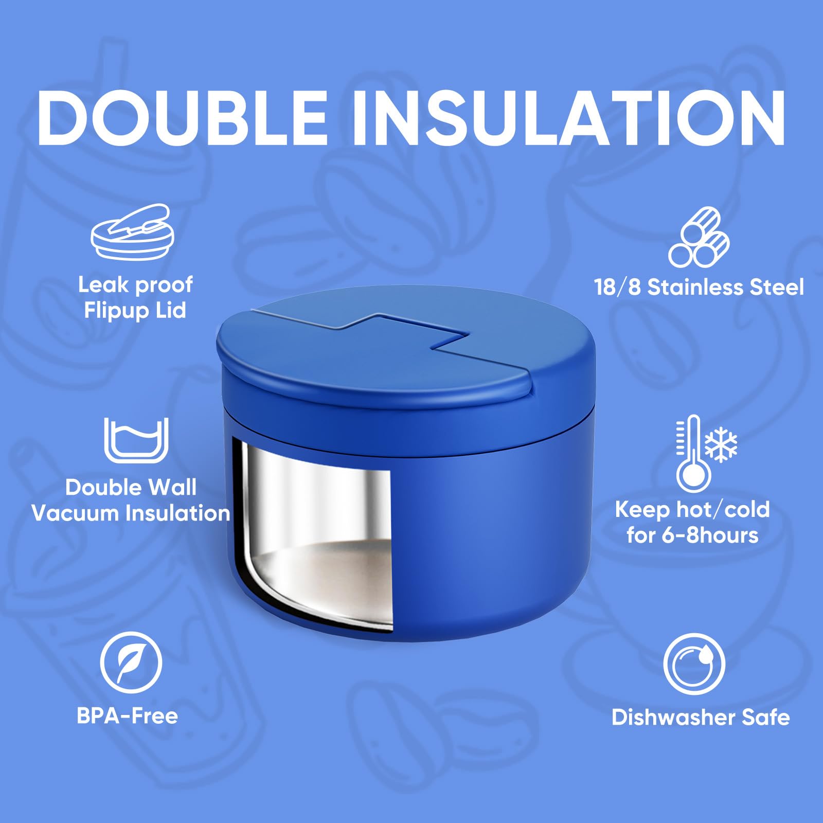 QUITES 12oz soup thermo blue hot or cold retention for hours.