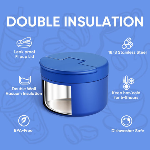 QUITES 12oz soup thermo blue hot or cold retention for hours.