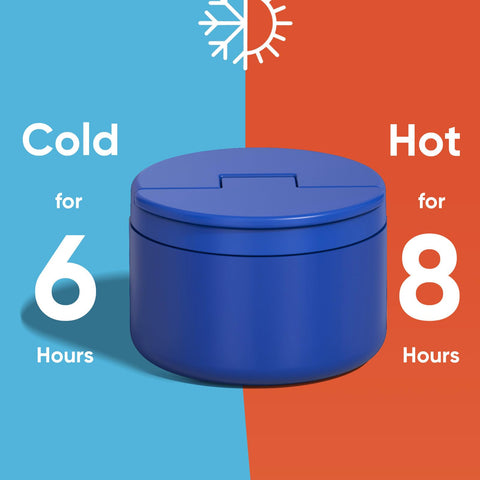 QUITES 12oz soup thermo blue leakproof cap prevents spills during transport.