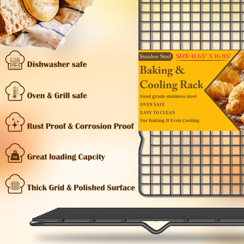 Qukaka cooling rack in heavy-duty stainless steel for grilling and roasting.