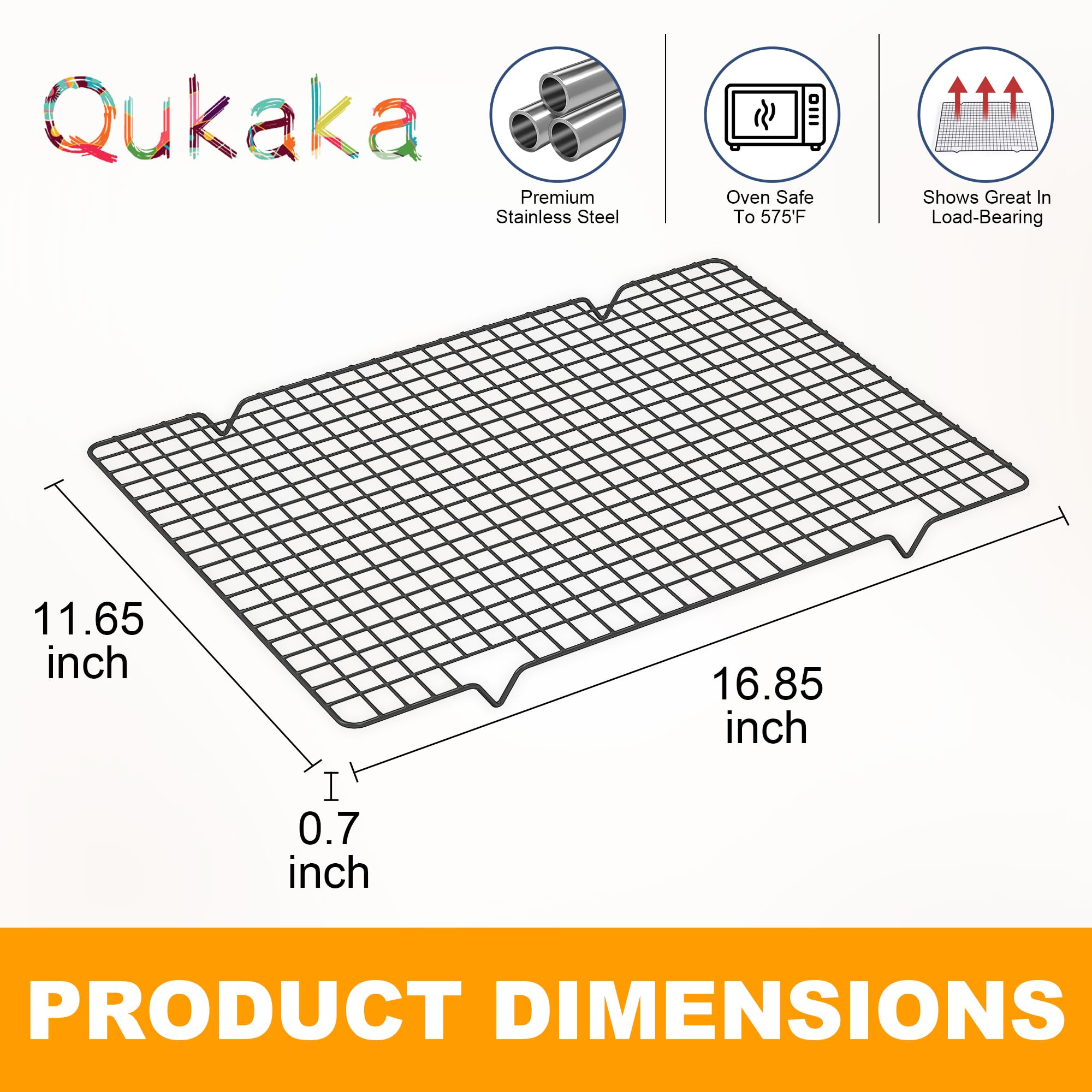 Qukaka black cooling rack fits standard half sheet pans.