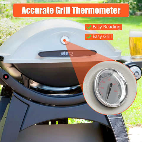 QuliMetal thermometer reads 150–600°F across cooking ranges.