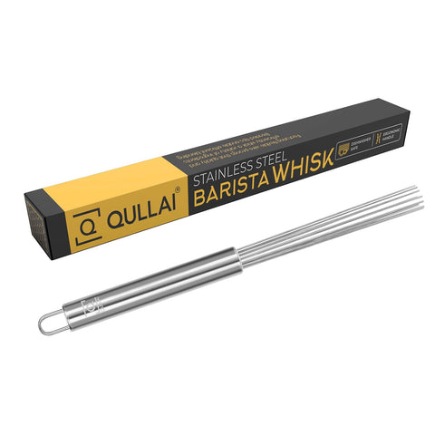 QULLAI stainless steel whisk handle close-up shows balanced grip for easy stirring.