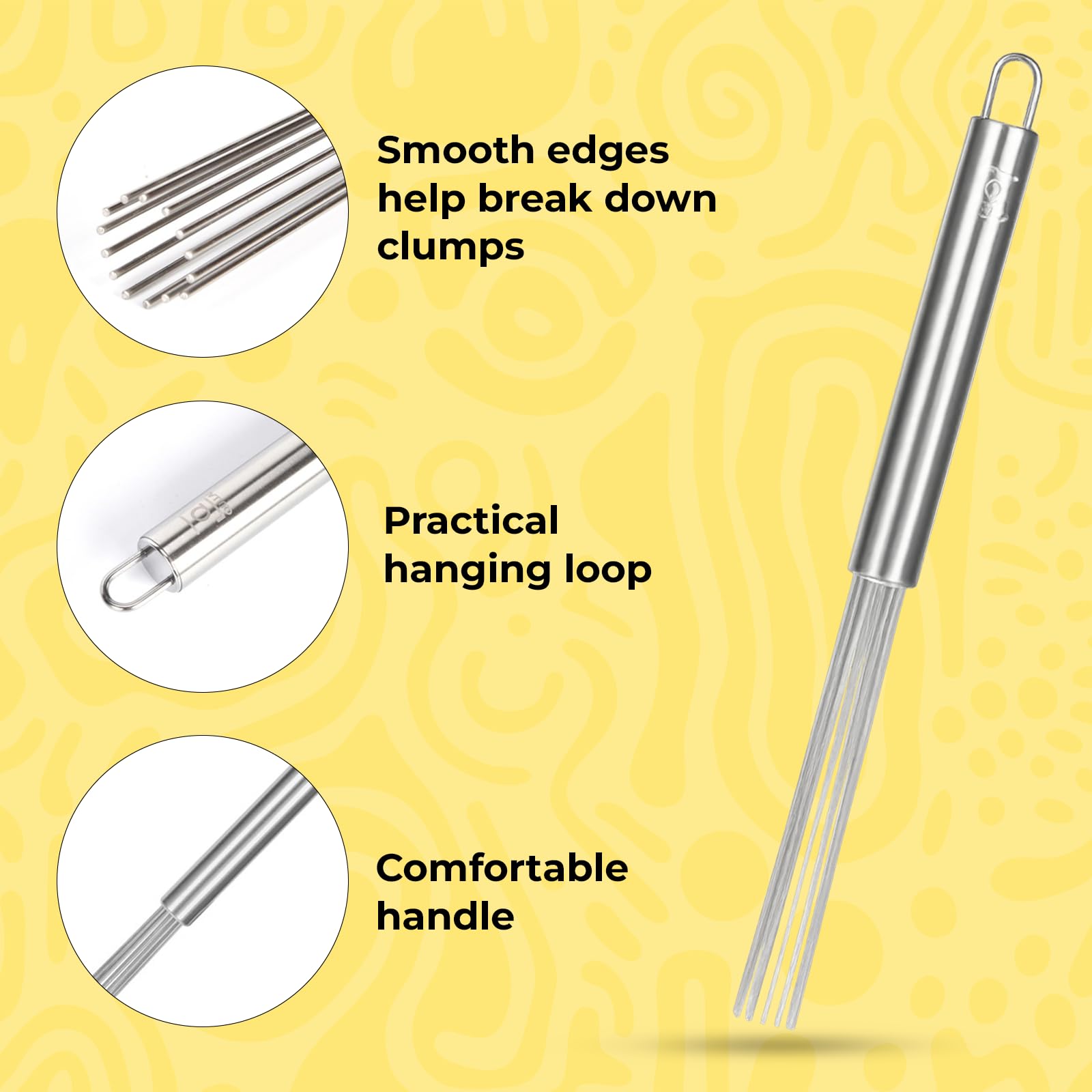 QULLAI whisk reaches mug interiors easily for thorough mixing.