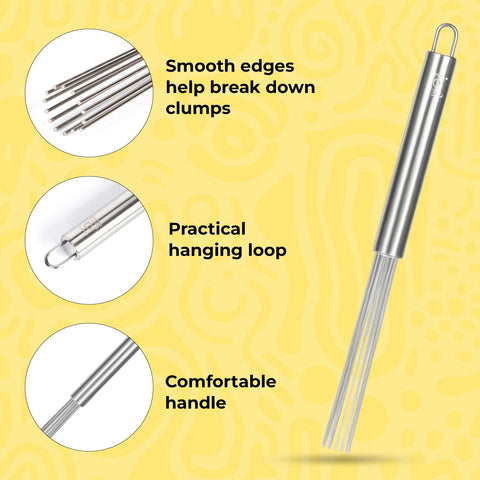 QULLAI whisk reaches mug interiors easily for thorough mixing.