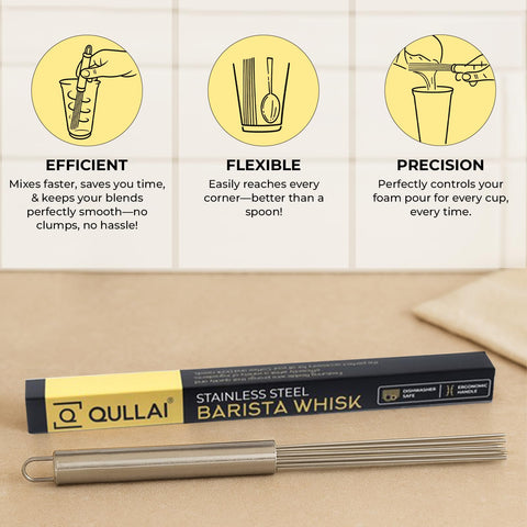 QULLAI whisk wires close-up reveal semi-rigid wires for smooth blends.