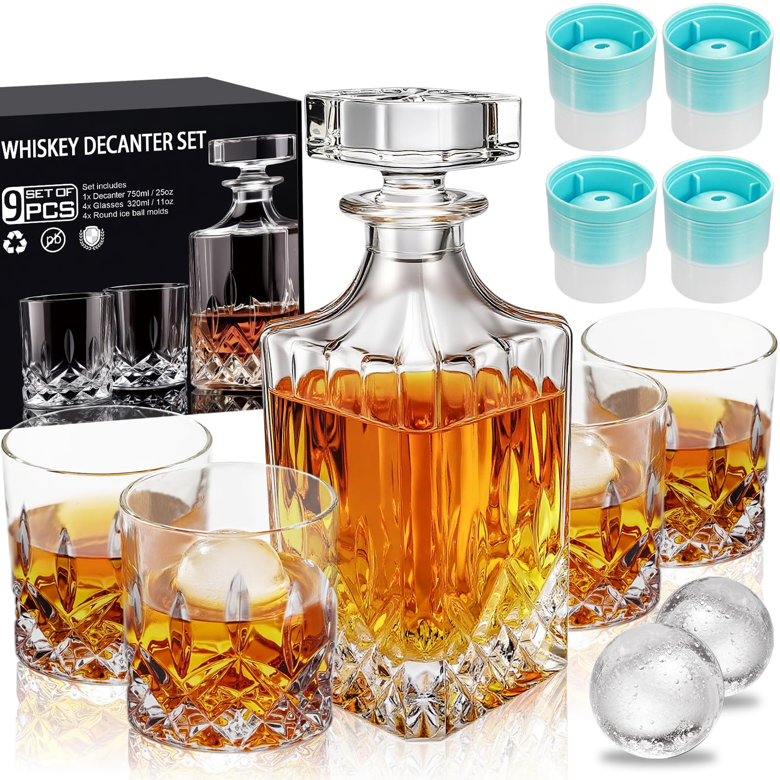 QUMMFA whiskey decanter 25oz highlighting whiskey color for an elegant home bar.