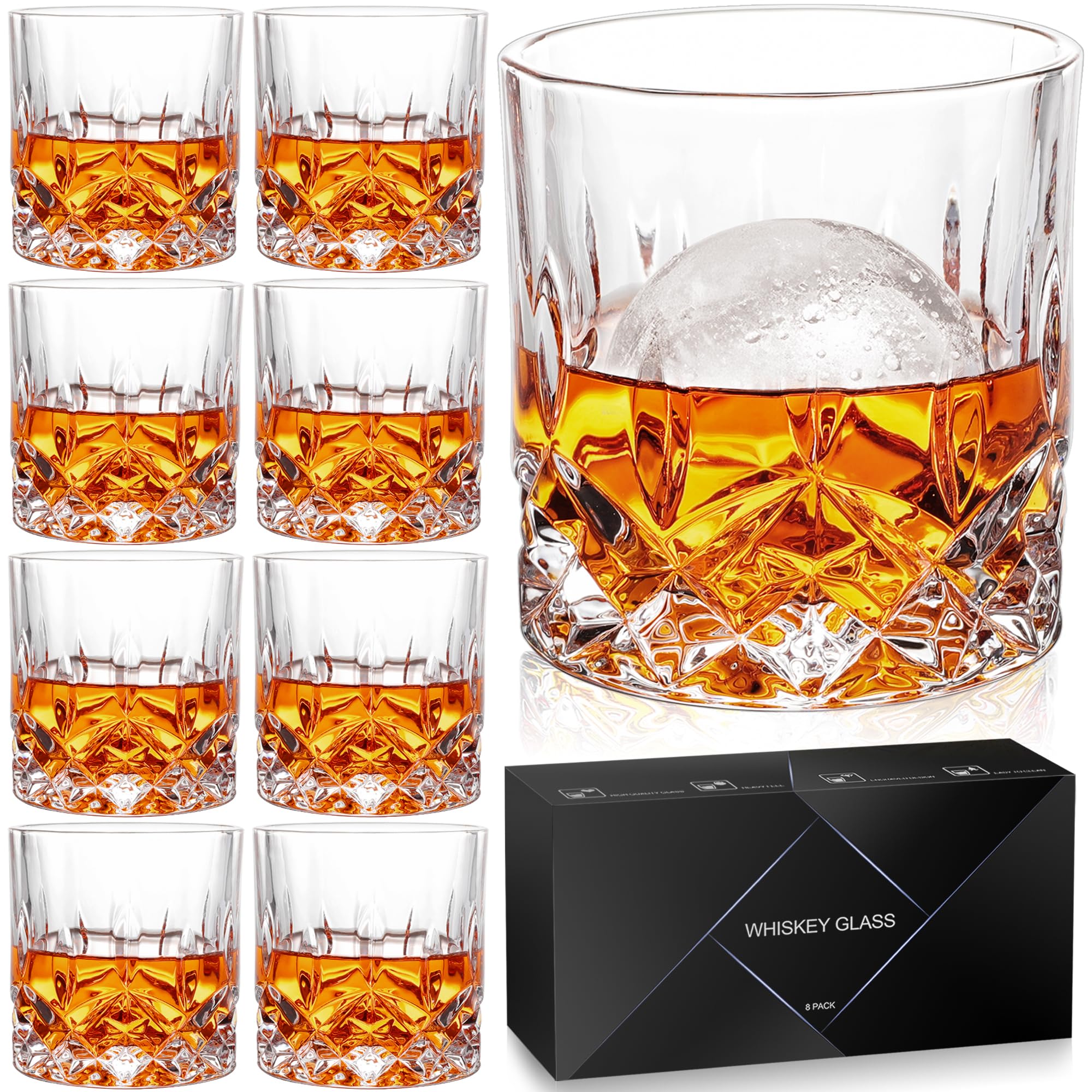QUMMFA whiskey glasses 8-pack, 11 oz, for smooth pours and tasting.