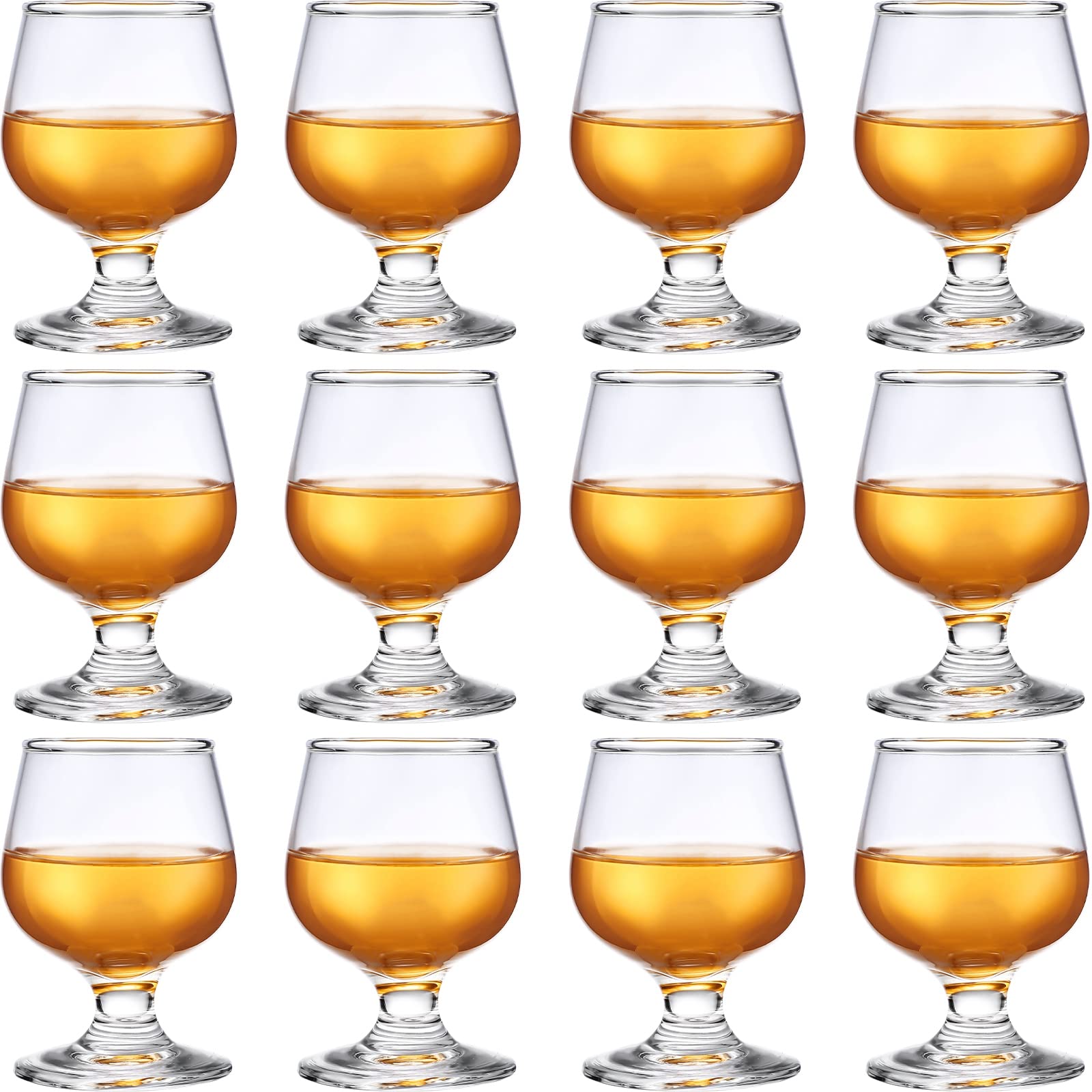 Qunclay 12pc shot glasses in clear glass suited for precise whiskey tastings.