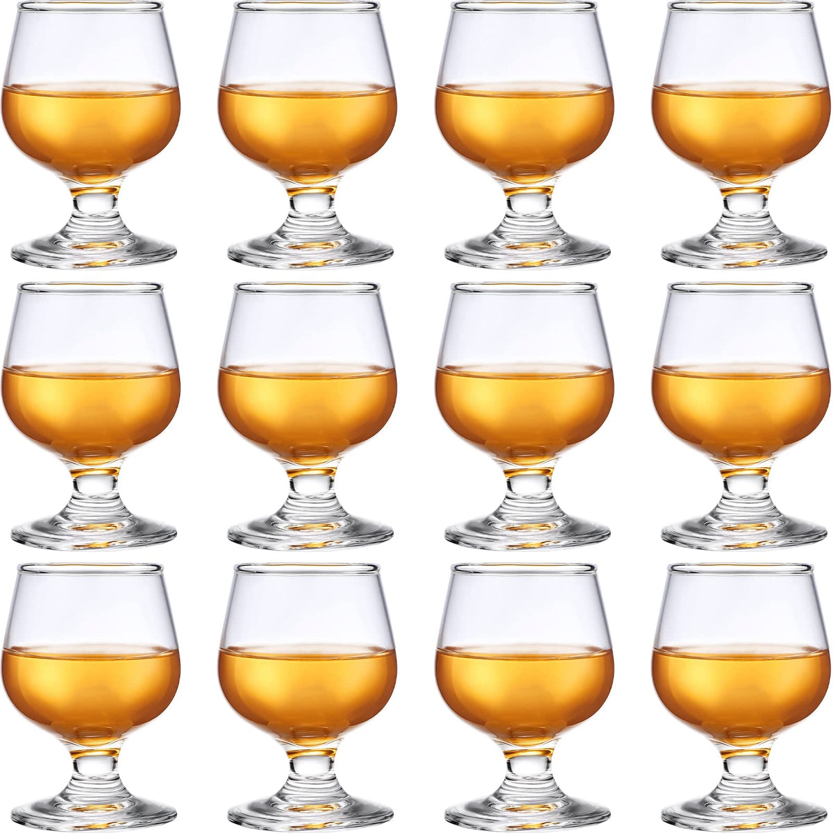 Qunclay 12pc shot glasses in clear glass suited for precise whiskey tastings.