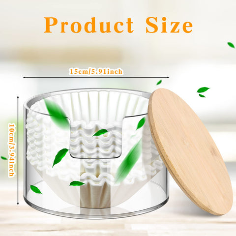 Qunclay acrylic holder with bamboo lid keeps filters dust-free while preserving freshness.